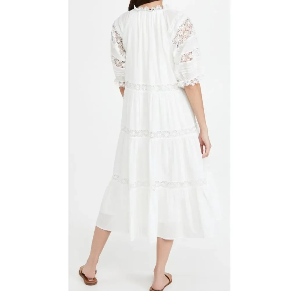 En Saison Tiered Lace Midi Prairie Dress Women's Size XS Cottage Core Festival - Picture 9 of 11